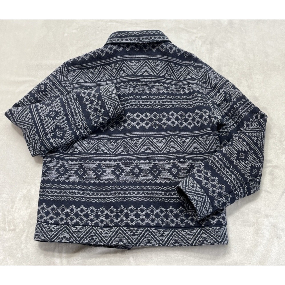Sun + Stone Bomber Jacket Men Medium Navy Aztec Print Lined Flap Pocket Flannel - Picture 3 of 16